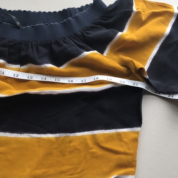 𝅺ZARA Basic striped off the shoulder shirt yellow blue sz Medium - Picture 7 of 10